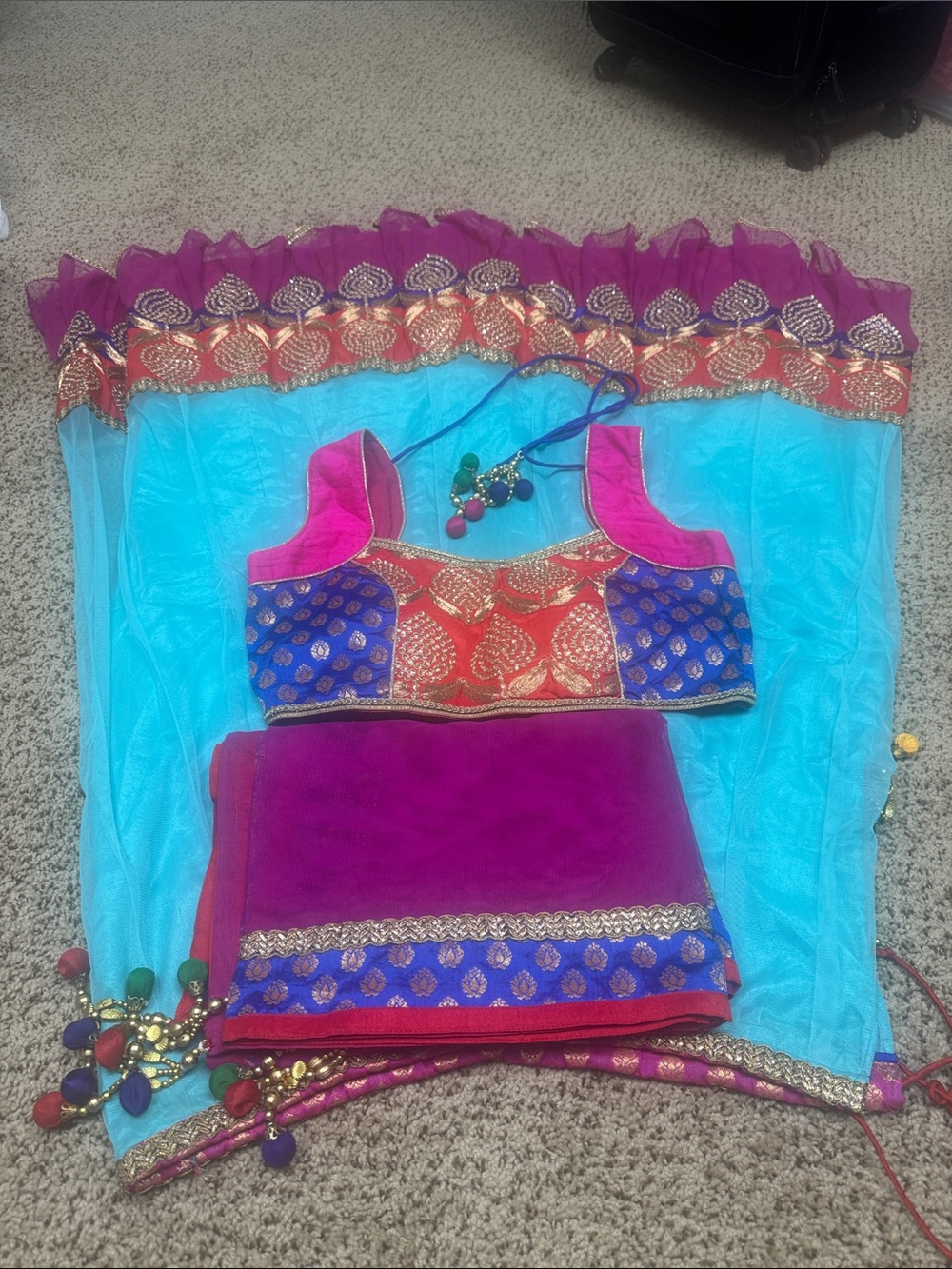 Traditional Women's Skirt Set in Pink, Blue and Turquoise